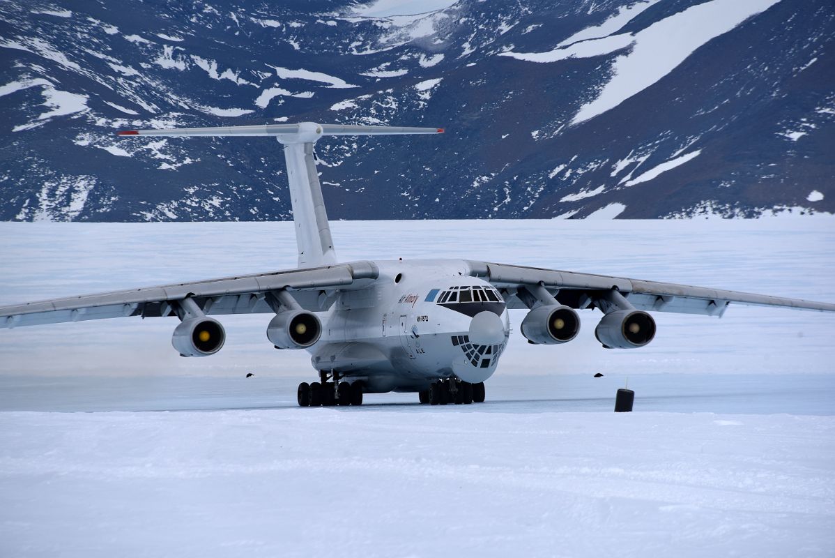 09B The Air Almaty Ilyushin Airplane Taxiing On The Union Glacier Runway In Antarctica On The Way To Climb Mount Vinson